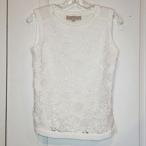 LOFT White Floral Lace Front Sleeveless Top XS